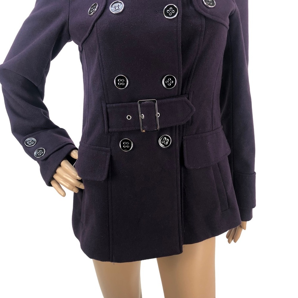 George Purple Belted Double Breasted Peacoat Fitted A-Line Jacket Coat XS - Picture 3 of 8